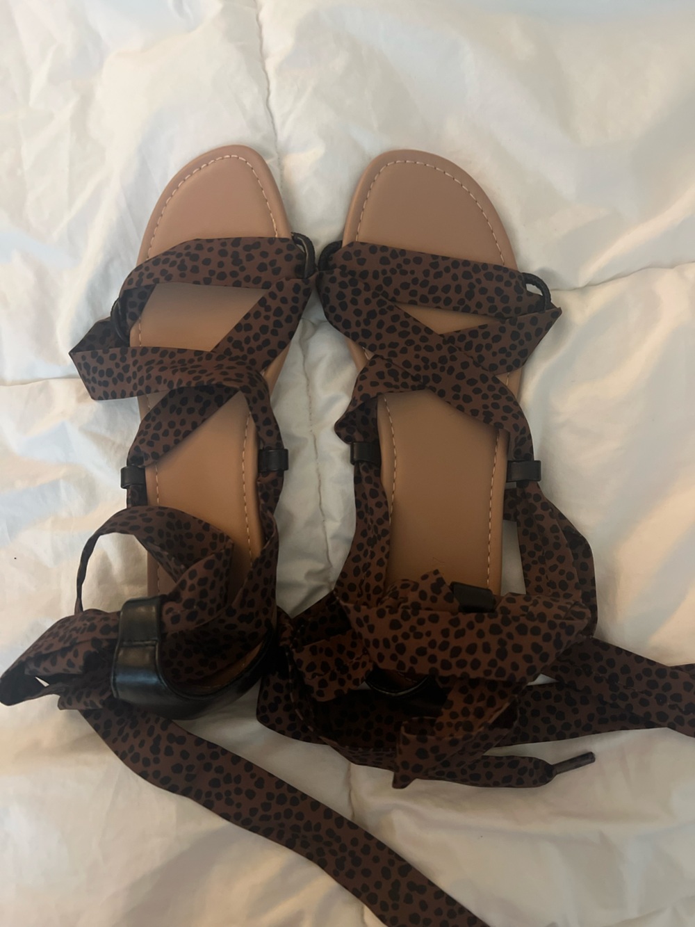 Old Navy Brown Leopard-Print Lace-Up Sandals
